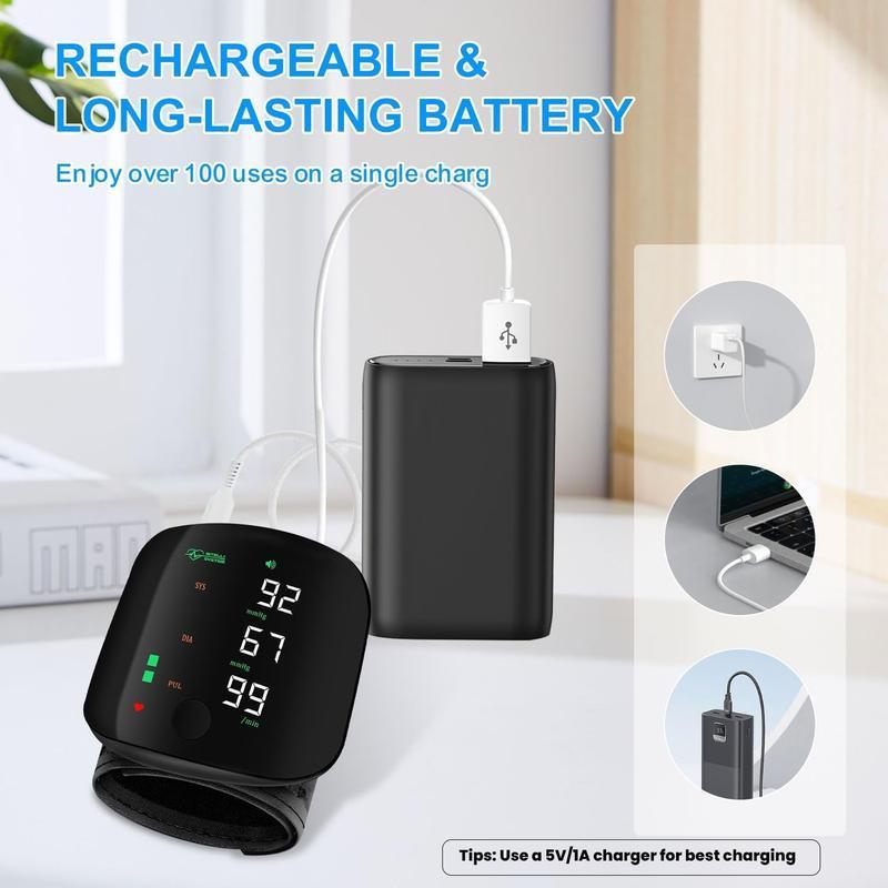Wrist Blood Pressure Monitor, Rechargeable Monitors for Home Use with Digital Large Display, Voice Broadcast, Blood Pressure Machine, Carrying Case