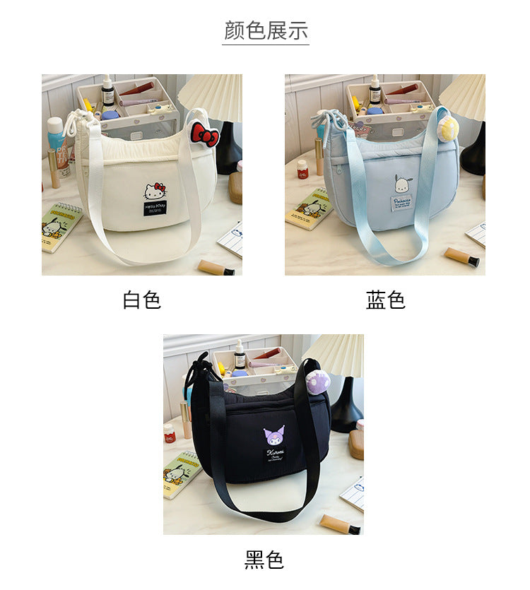 New Hello Kitty Large Capacity High-Value Shoulder Bag Cartoon Cute Bowknot Down Bag Crossbody Bag