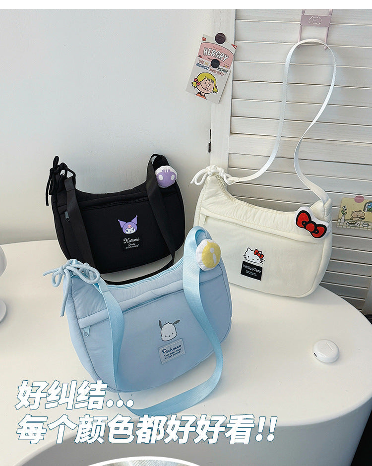 New Hello Kitty Large Capacity High-Value Shoulder Bag Cartoon Cute Bowknot Down Bag Crossbody Bag