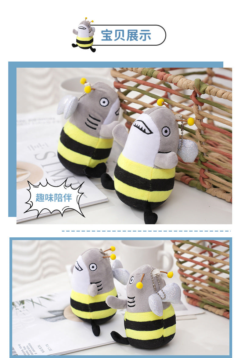 Shark Bee Plush Doll Shark Fork Small Decoration Toy Bag Decoration Plush Doll Funny Plush Toy