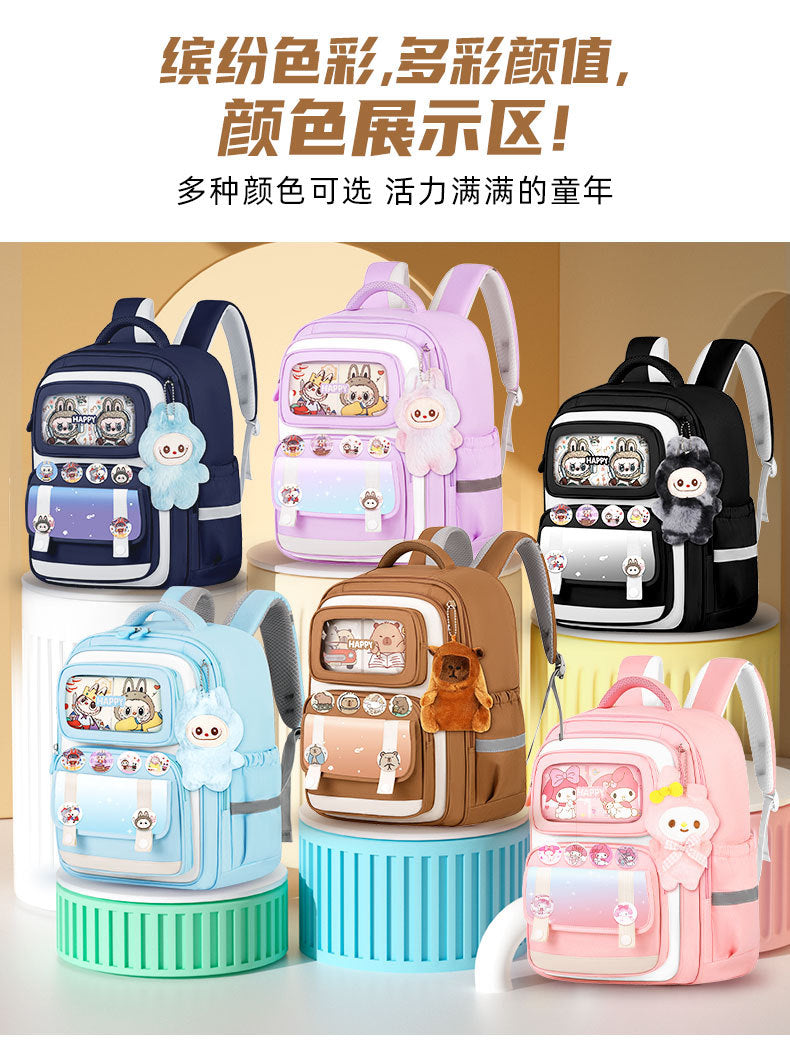 INS New Bag Labubu Backpack for Children Primary School Students Grades 1-6 Double Shoulder Bag Lightweight Backpack
