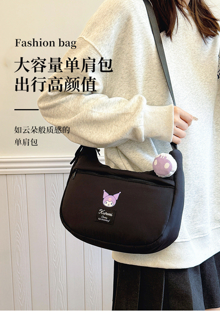 New Hello Kitty Large Capacity High-Value Shoulder Bag Cartoon Cute Bowknot Down Bag Crossbody Bag