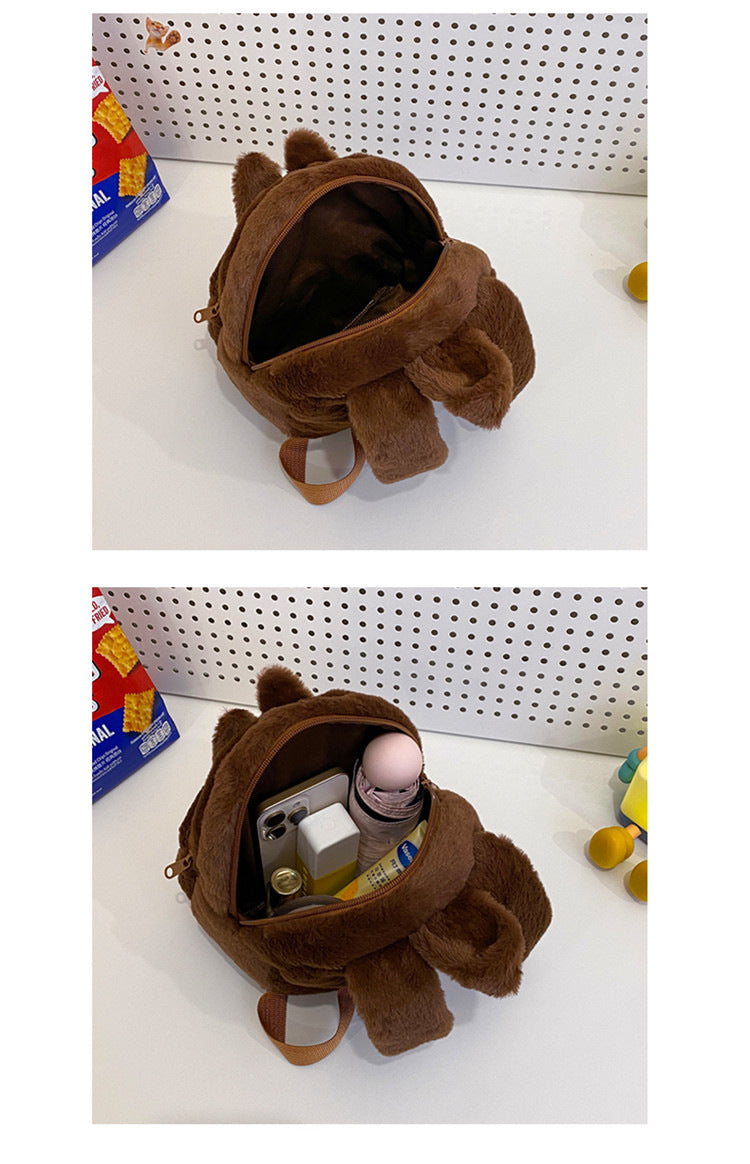 Home Crossbody Double-Shoulder Plush Coin Bag Plush Toy Children's Backpack