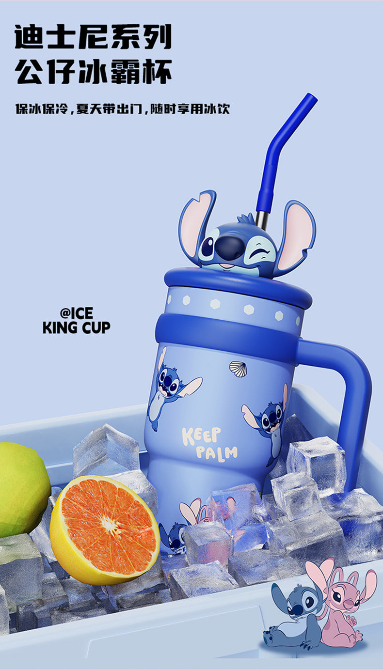 AKS Stitch Plush Ice Tyrant Thermos Cup 700mL Large Capacity Straw 316 Stainless Steel Water Bottle