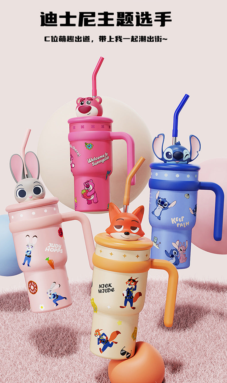 AKS Stitch Plush Ice Tyrant Thermos Cup 700mL Large Capacity Straw 316 Stainless Steel Water Bottle