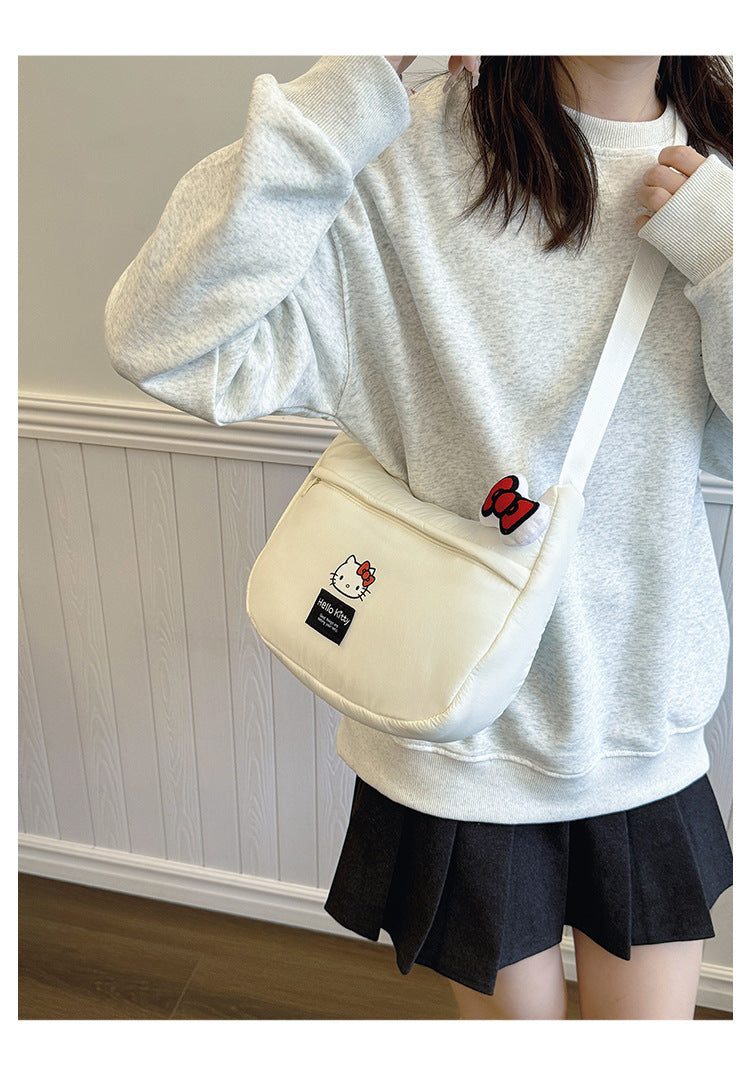 New Hello Kitty Large Capacity High-Value Shoulder Bag Cartoon Cute Bowknot Down Bag Crossbody Bag