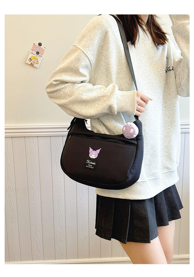 New Hello Kitty Large Capacity High-Value Shoulder Bag Cartoon Cute Bowknot Down Bag Crossbody Bag