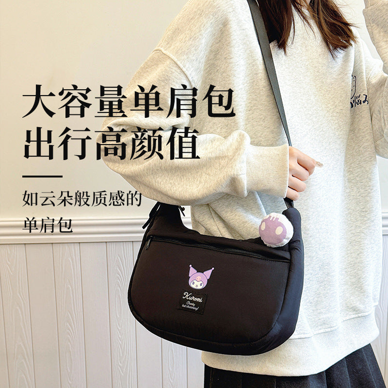New Hello Kitty Large Capacity High-Value Shoulder Bag Cartoon Cute Bowknot Down Bag Crossbody Bag