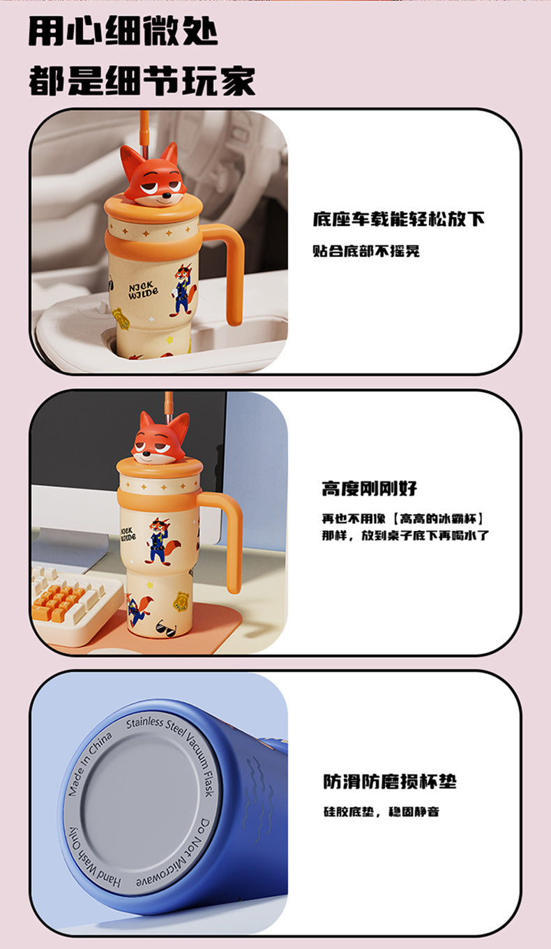 AKS Stitch Plush Ice Tyrant Thermos Cup 700mL Large Capacity Straw 316 Stainless Steel Water Bottle