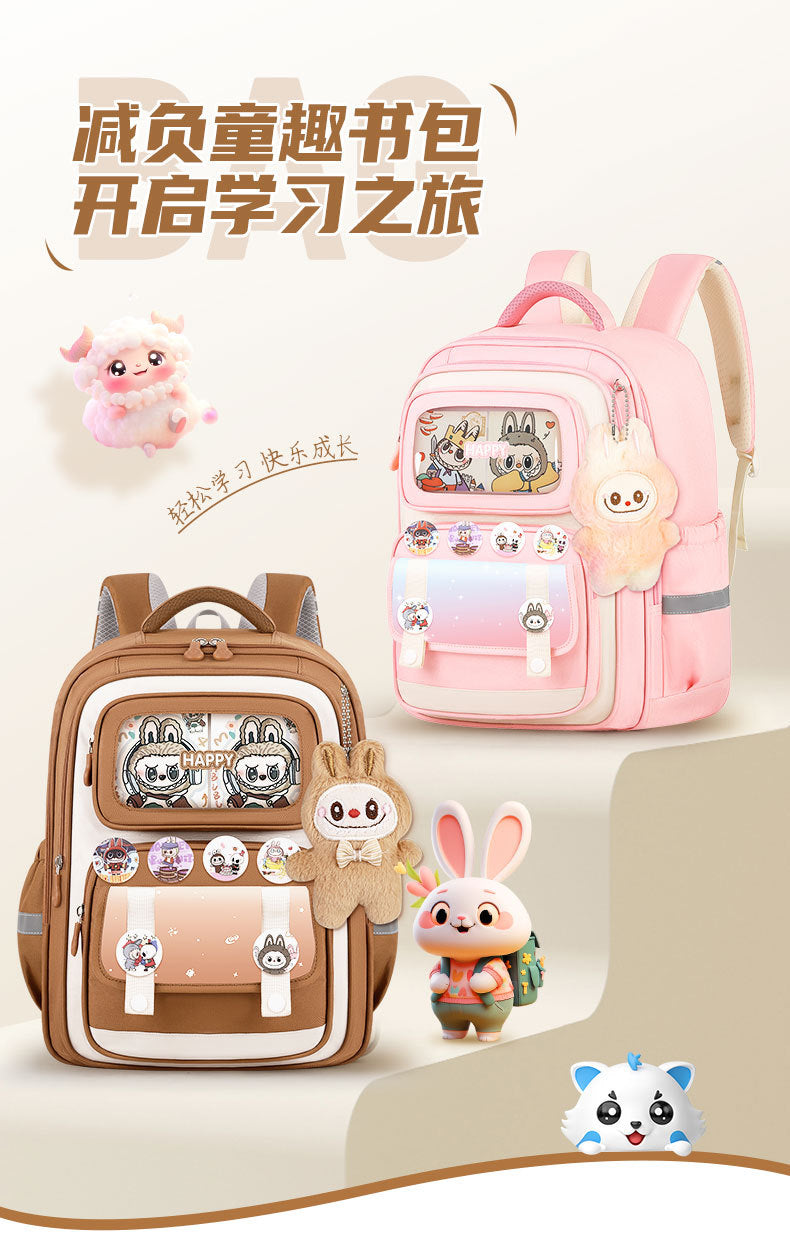 INS New Bag Labubu Backpack for Children Primary School Students Grades 1-6 Double Shoulder Bag Lightweight Backpack
