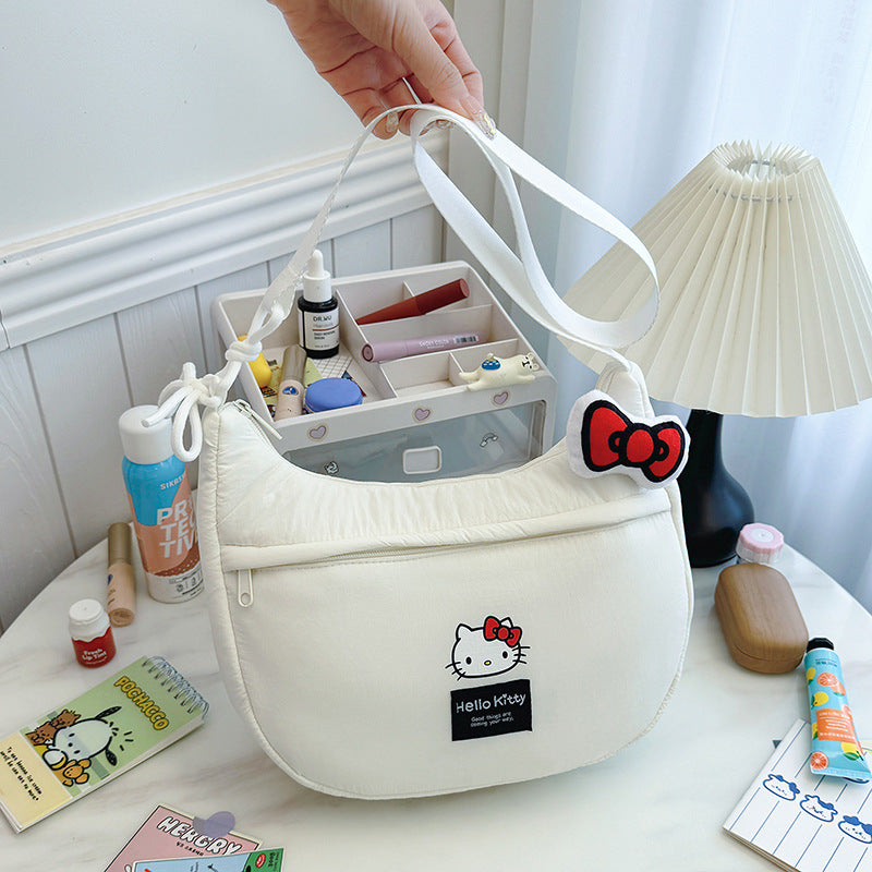 New Hello Kitty Large Capacity High-Value Shoulder Bag Cartoon Cute Bowknot Down Bag Crossbody Bag