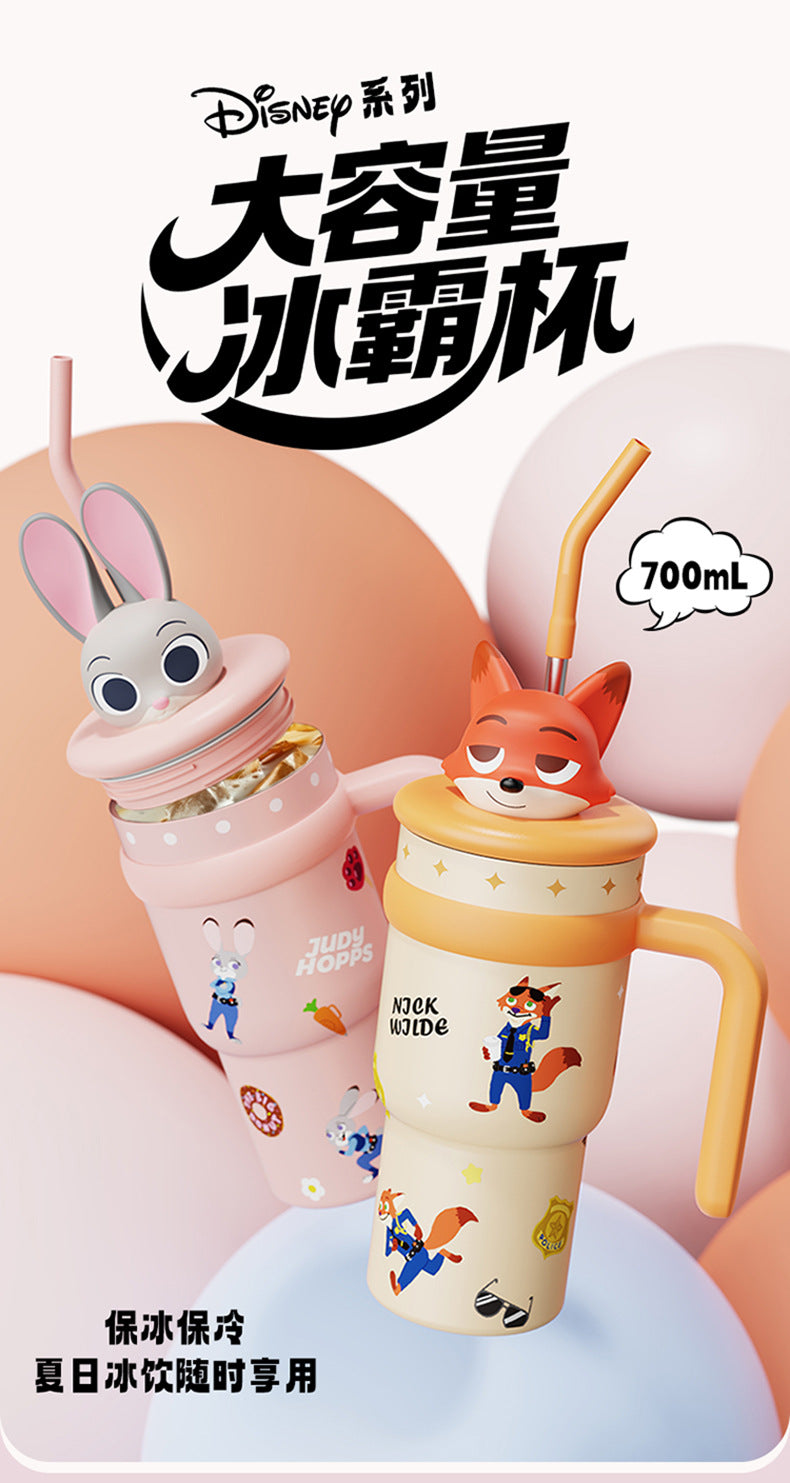 AKS Stitch Plush Ice Tyrant Thermos Cup 700mL Large Capacity Straw 316 Stainless Steel Water Bottle