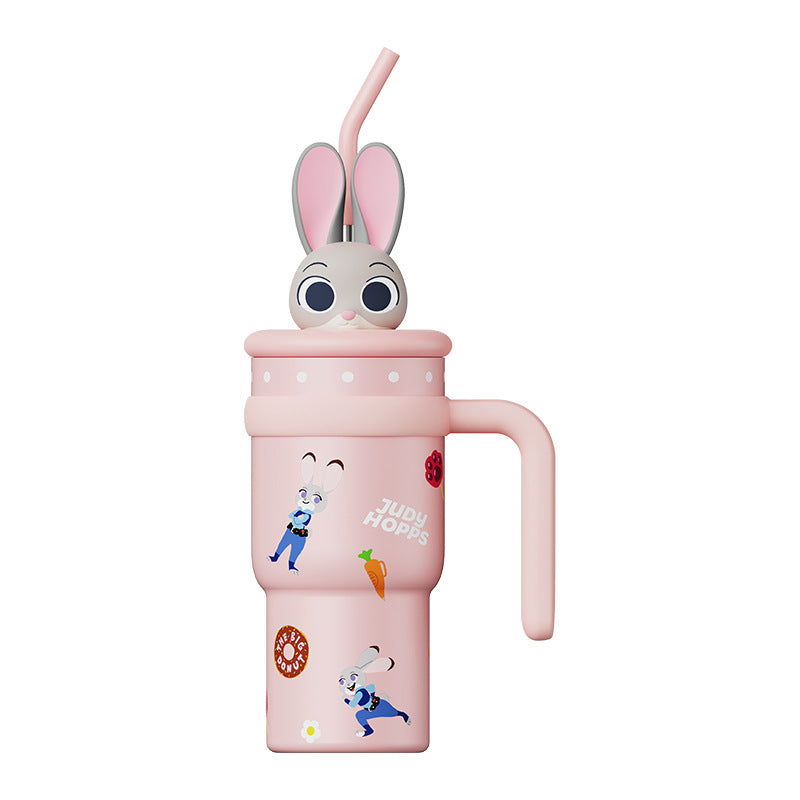 AKS Stitch Plush Ice Tyrant Thermos Cup 700mL Large Capacity Straw 316 Stainless Steel Water Bottle