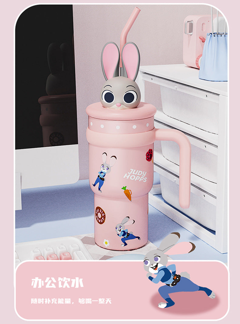 AKS Stitch Plush Ice Tyrant Thermos Cup 700mL Large Capacity Straw 316 Stainless Steel Water Bottle