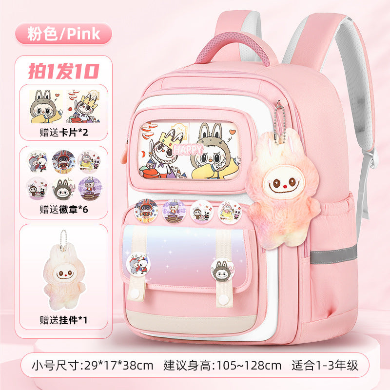 INS New Bag Labubu Backpack for Children Primary School Students Grades 1-6 Double Shoulder Bag Lightweight Backpack