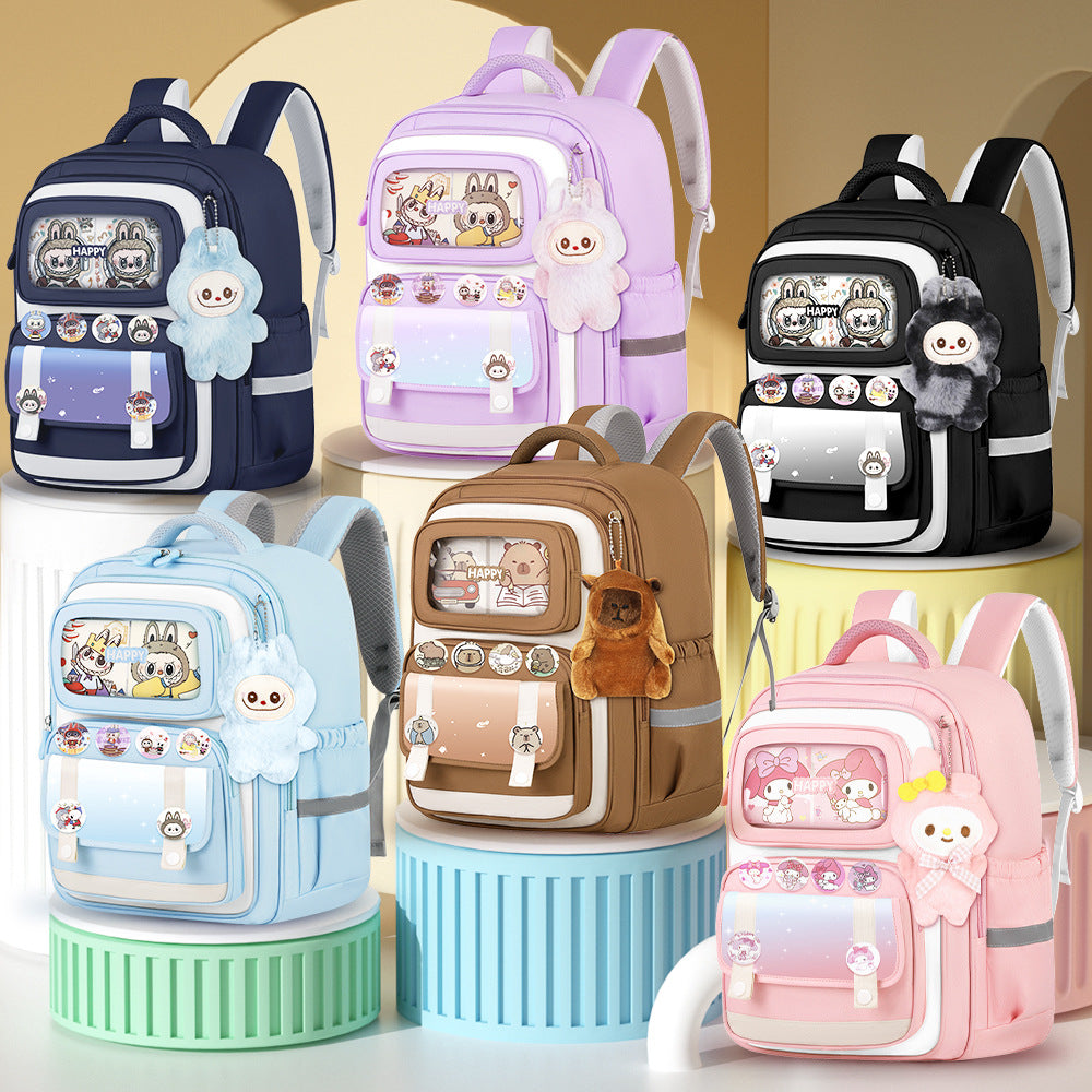 INS New Bag Labubu Backpack for Children Primary School Students Grades 1-6 Double Shoulder Bag Lightweight Backpack