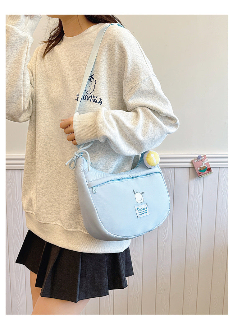 New Hello Kitty Large Capacity High-Value Shoulder Bag Cartoon Cute Bowknot Down Bag Crossbody Bag