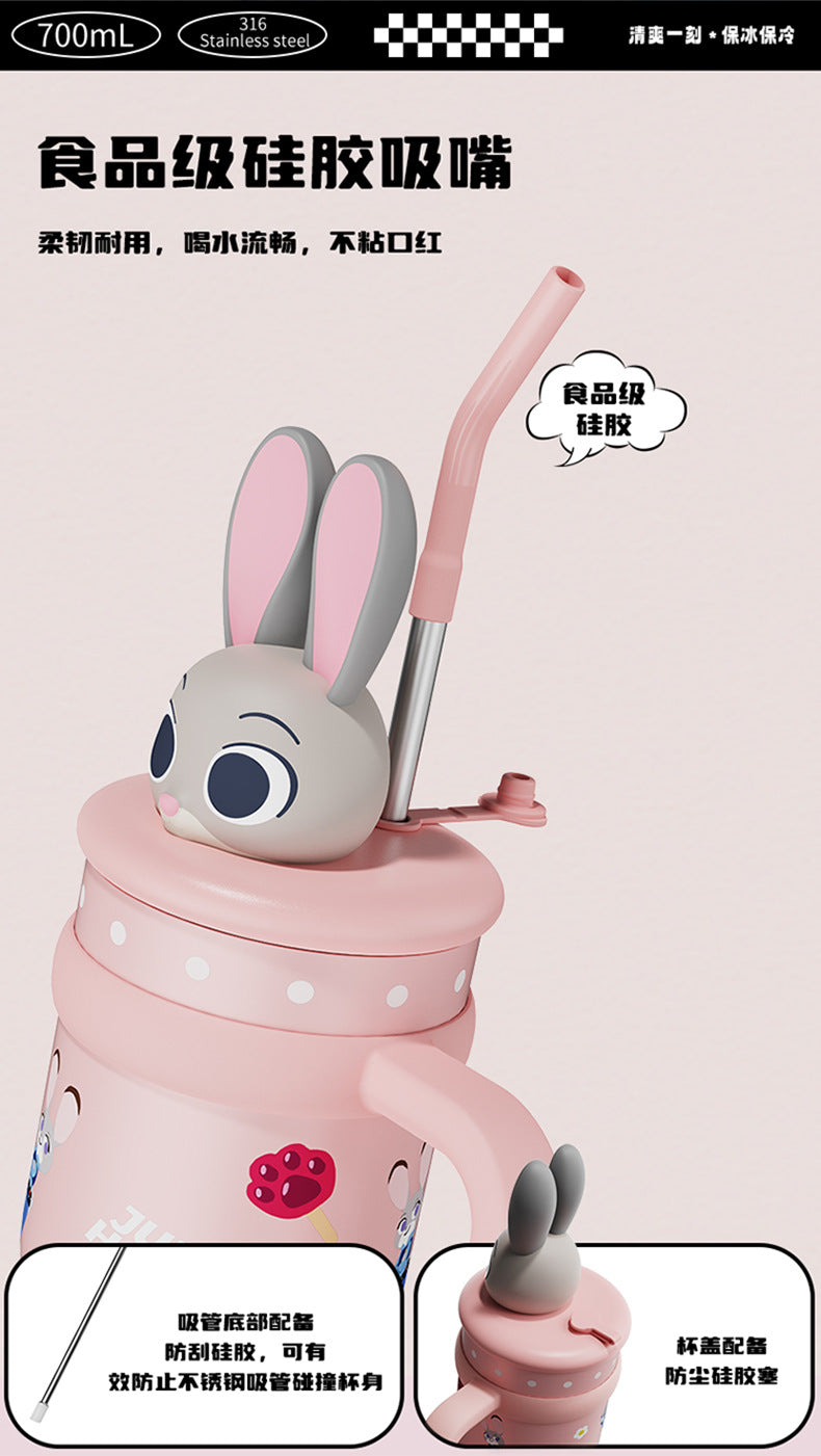 AKS Stitch Plush Ice Tyrant Thermos Cup 700mL Large Capacity Straw 316 Stainless Steel Water Bottle