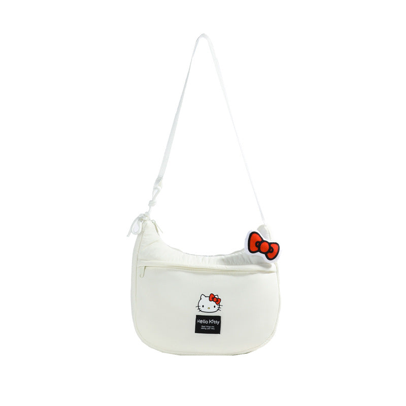 New Hello Kitty Large Capacity High-Value Shoulder Bag Cartoon Cute Bowknot Down Bag Crossbody Bag