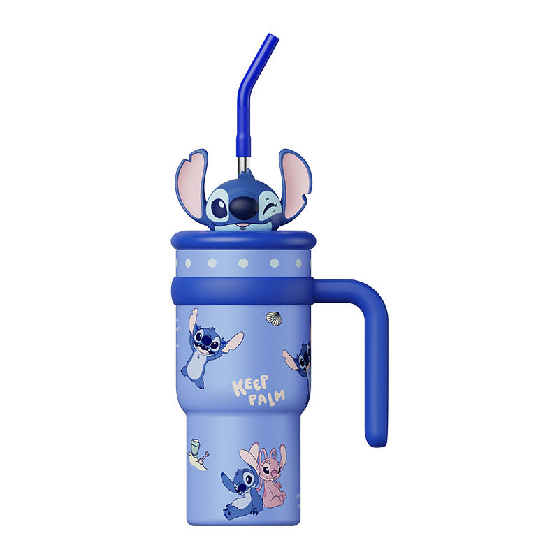 AKS Stitch Plush Ice Tyrant Thermos Cup 700mL Large Capacity Straw 316 Stainless Steel Water Bottle