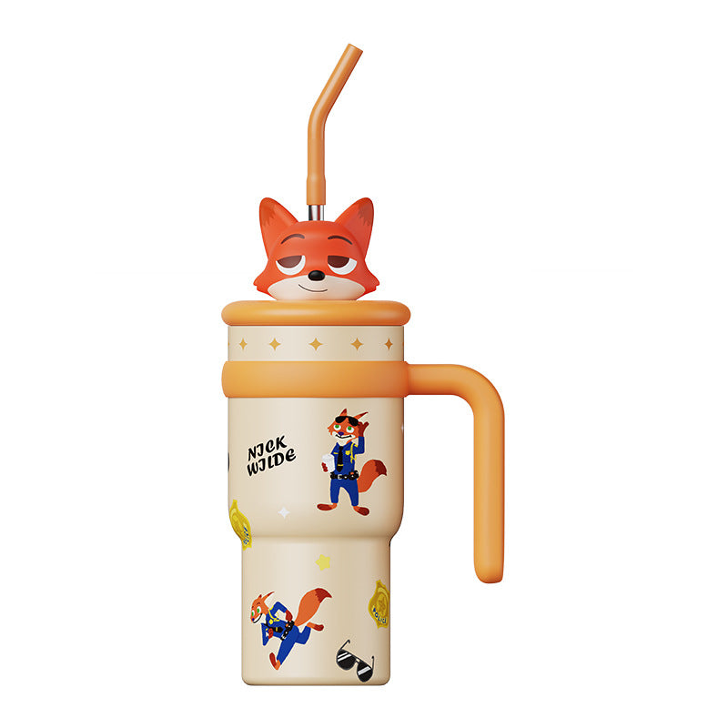 AKS Stitch Plush Ice Tyrant Thermos Cup 700mL Large Capacity Straw 316 Stainless Steel Water Bottle