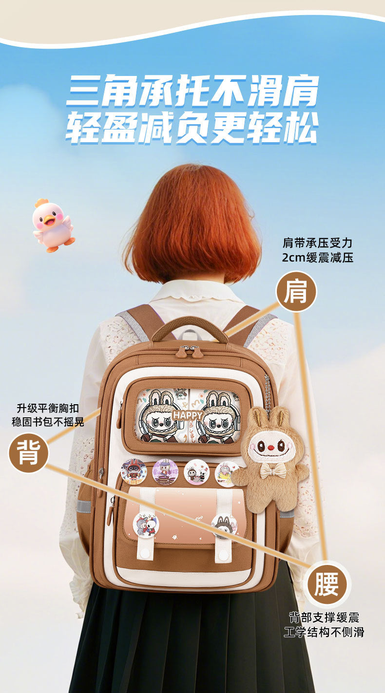 INS New Bag Labubu Backpack for Children Primary School Students Grades 1-6 Double Shoulder Bag Lightweight Backpack