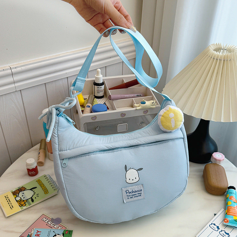 New Hello Kitty Large Capacity High-Value Shoulder Bag Cartoon Cute Bowknot Down Bag Crossbody Bag