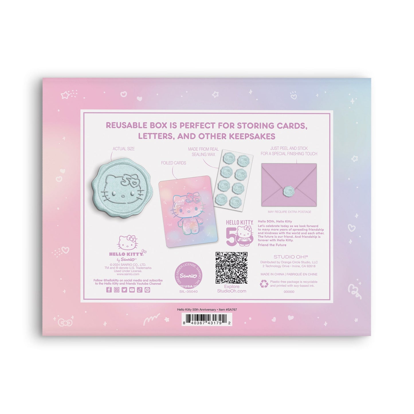 Hello Kitty x Studio Oh! 50th Anniversary 25-Pc Note Cards & Wax Seals Set