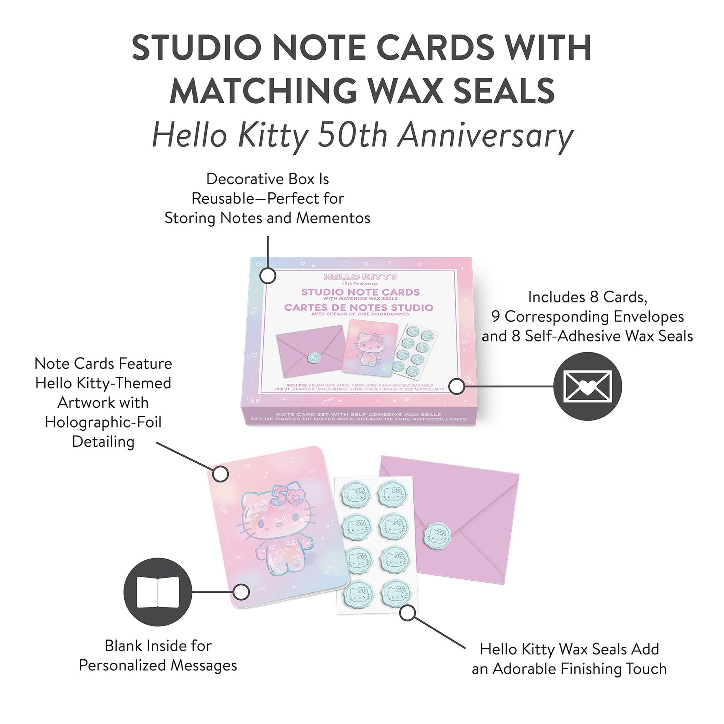 Hello Kitty x Studio Oh! 50th Anniversary 25-Pc Note Cards & Wax Seals Set