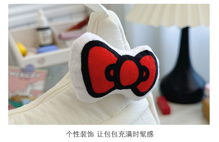 New Hello Kitty Large Capacity High-Value Shoulder Bag Cartoon Cute Bowknot Down Bag Crossbody Bag