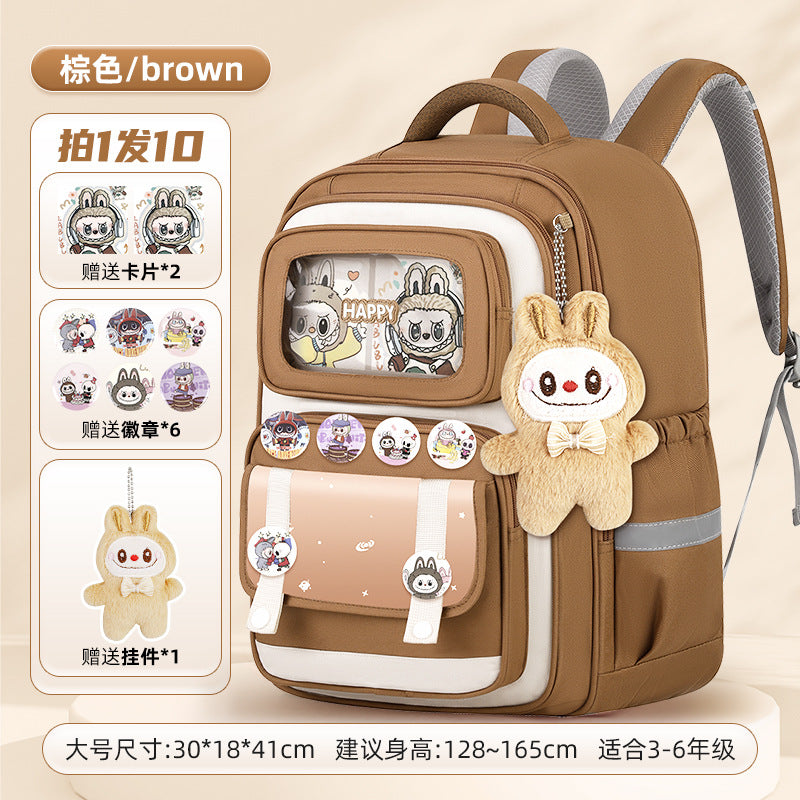 INS New Bag Labubu Backpack for Children Primary School Students Grades 1-6 Double Shoulder Bag Lightweight Backpack