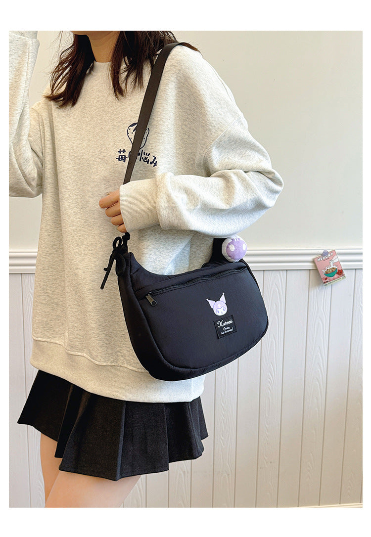 New Hello Kitty Large Capacity High-Value Shoulder Bag Cartoon Cute Bowknot Down Bag Crossbody Bag