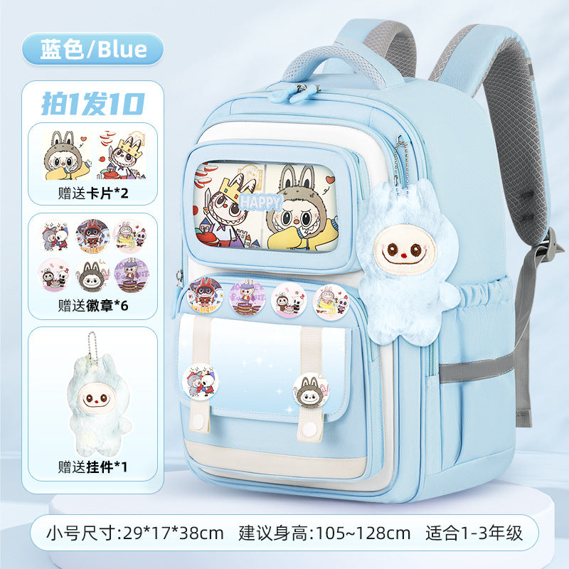 INS New Bag Labubu Backpack for Children Primary School Students Grades 1-6 Double Shoulder Bag Lightweight Backpack