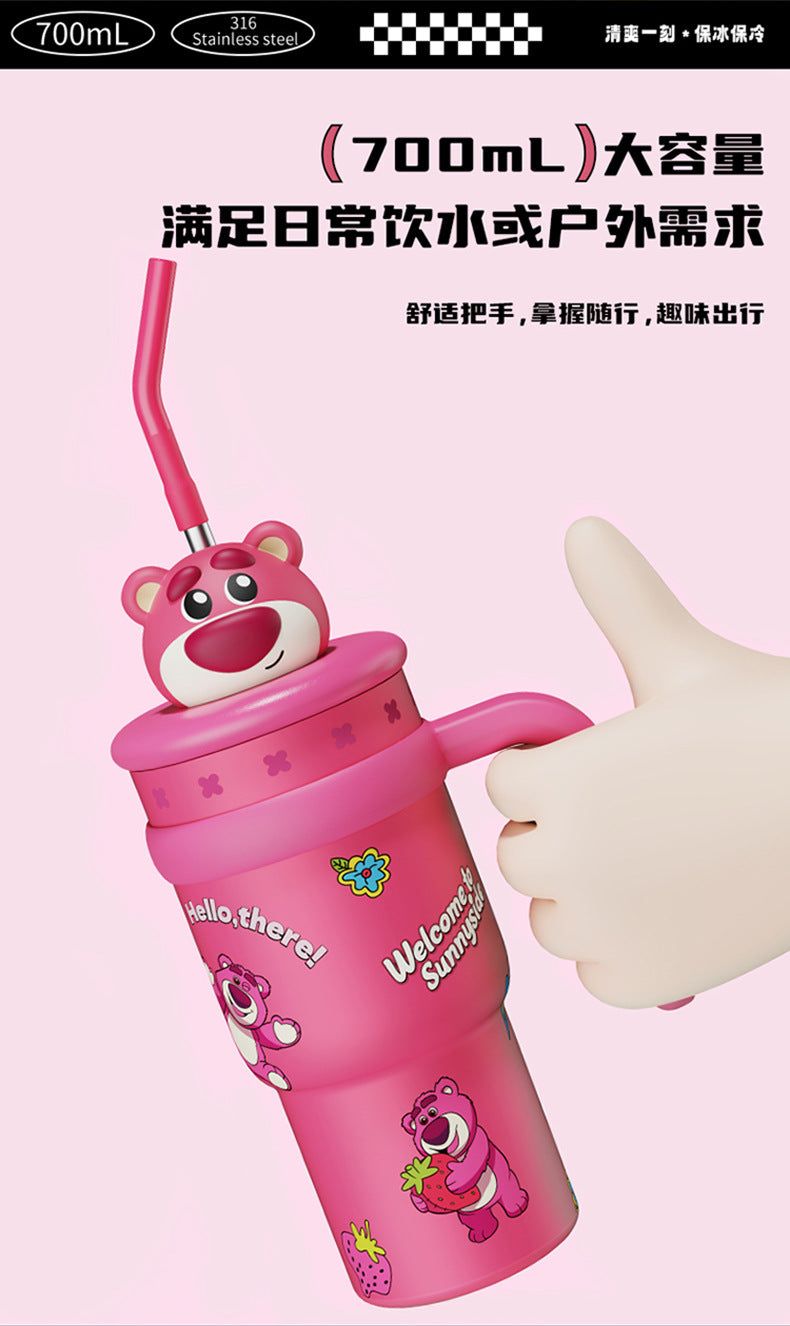 AKS Stitch Plush Ice Tyrant Thermos Cup 700mL Large Capacity Straw 316 Stainless Steel Water Bottle