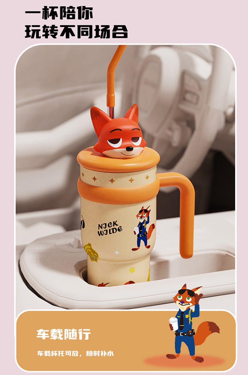 AKS Stitch Plush Ice Tyrant Thermos Cup 700mL Large Capacity Straw 316 Stainless Steel Water Bottle