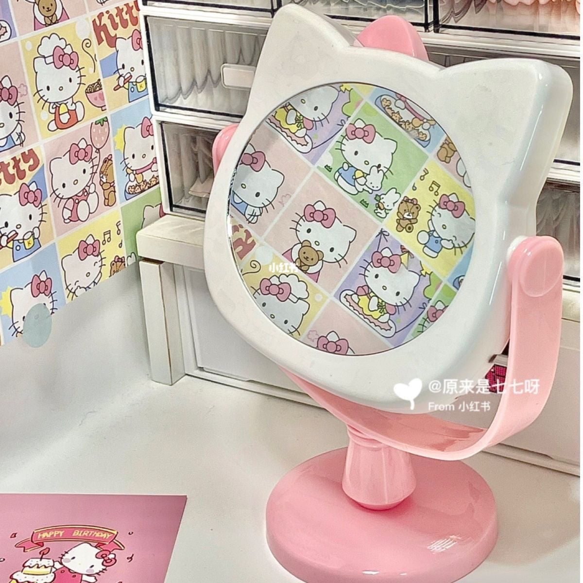 3D Mirror Birthday Gift for Girls Cute Desktop Vanity Mirror Portable Student Dormitory Bedroom Tabletop Mirror