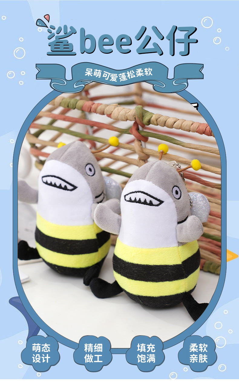 Shark Bee Plush Doll Shark Fork Small Decoration Toy Bag Decoration Plush Doll Funny Plush Toy