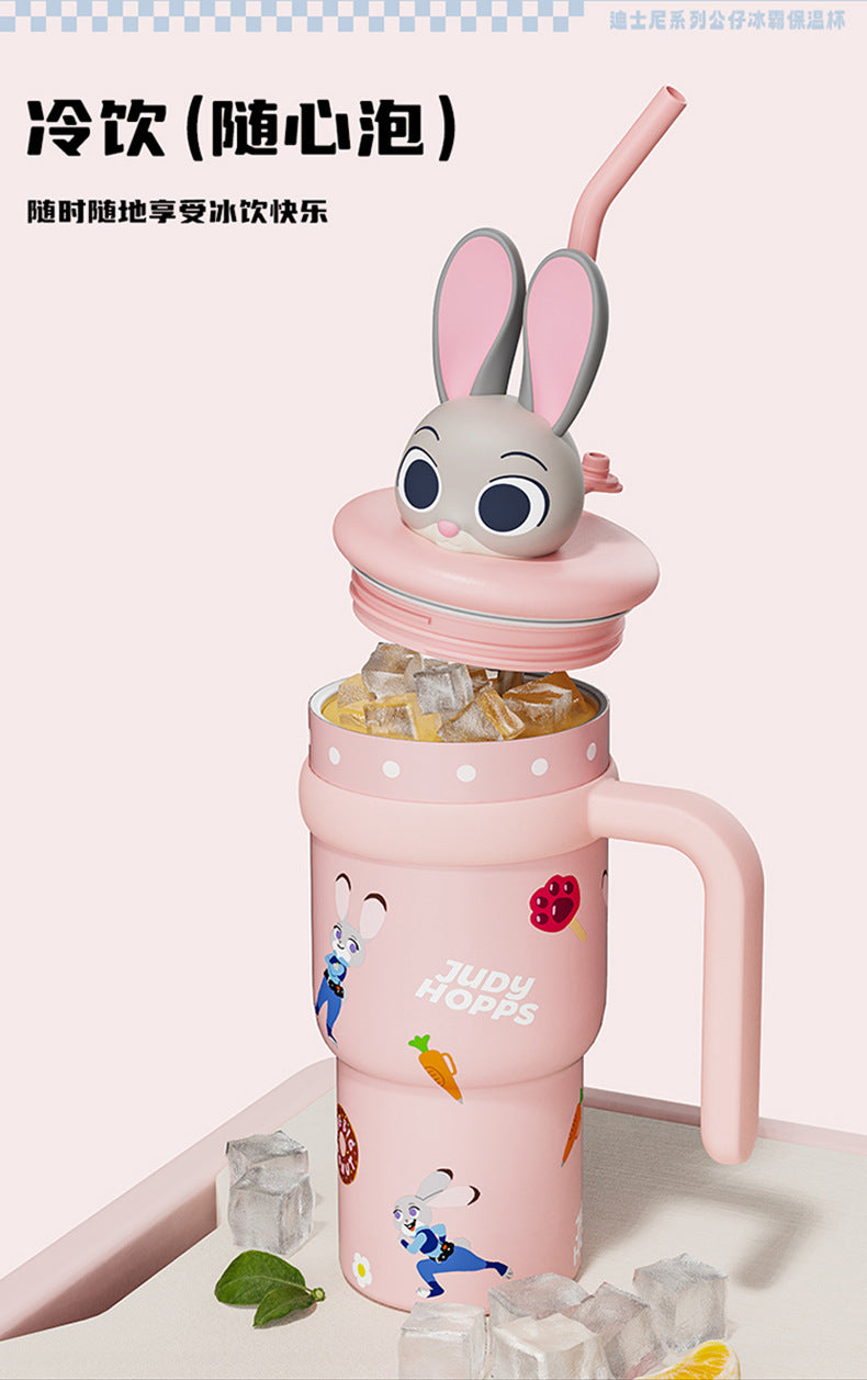 AKS Stitch Plush Ice Tyrant Thermos Cup 700mL Large Capacity Straw 316 Stainless Steel Water Bottle