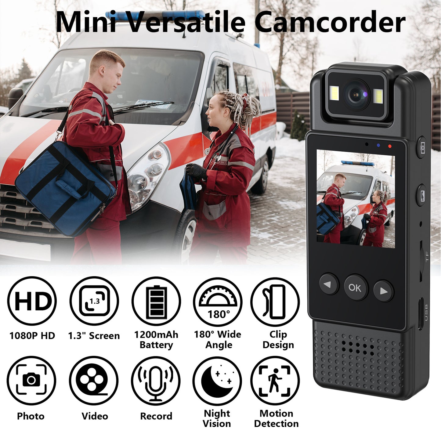L12 Direct-to-HD Camera DV Video Recording & Audio Capture Conference & Sports Event Recording On-Duty Body Camera Night Vision Back Clip & Handheld
