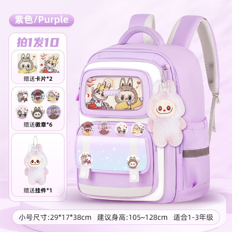 INS New Bag Labubu Backpack for Children Primary School Students Grades 1-6 Double Shoulder Bag Lightweight Backpack
