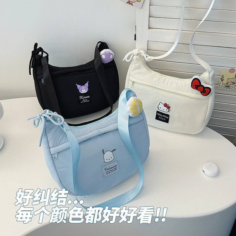 New Hello Kitty Large Capacity High-Value Shoulder Bag Cartoon Cute Bowknot Down Bag Crossbody Bag