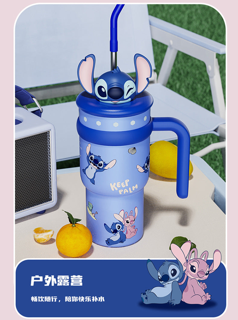 AKS Stitch Plush Ice Tyrant Thermos Cup 700mL Large Capacity Straw 316 Stainless Steel Water Bottle