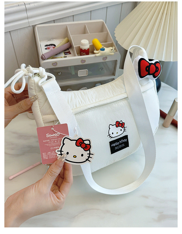 New Hello Kitty Large Capacity High-Value Shoulder Bag Cartoon Cute Bowknot Down Bag Crossbody Bag