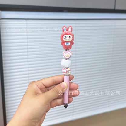 Creative DIY Cute Beaded Pen for Mobile Phones and Tablets, Touchscreen Gel Pen, Adorable Handmade Doll, Student Gift