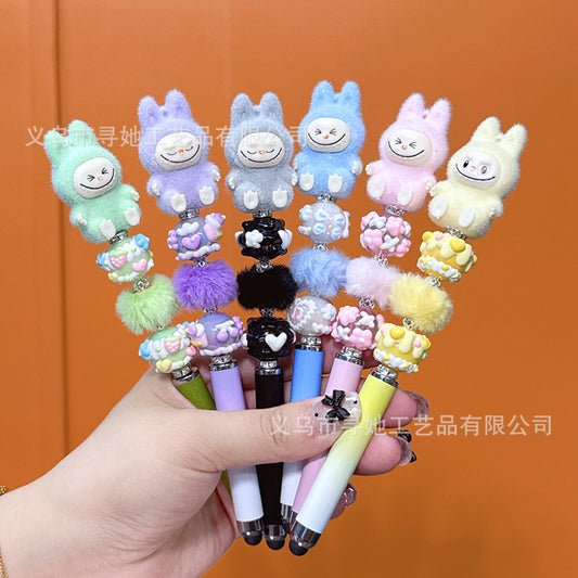 Creative DIY Cute Beaded Pen for Mobile Phones and Tablets, Touchscreen Gel Pen, Adorable Handmade Doll, Student Gift