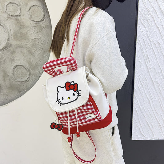 2025 New Red Plaid Internet Celebrity Cat Children's Backpack for Girls Cute Lightweight Travel Stylish Small Backpack for Girls