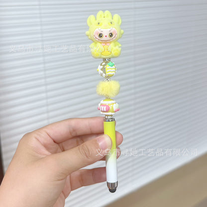 Creative DIY Cute Beaded Pen for Mobile Phones and Tablets, Touchscreen Gel Pen, Adorable Handmade Doll, Student Gift