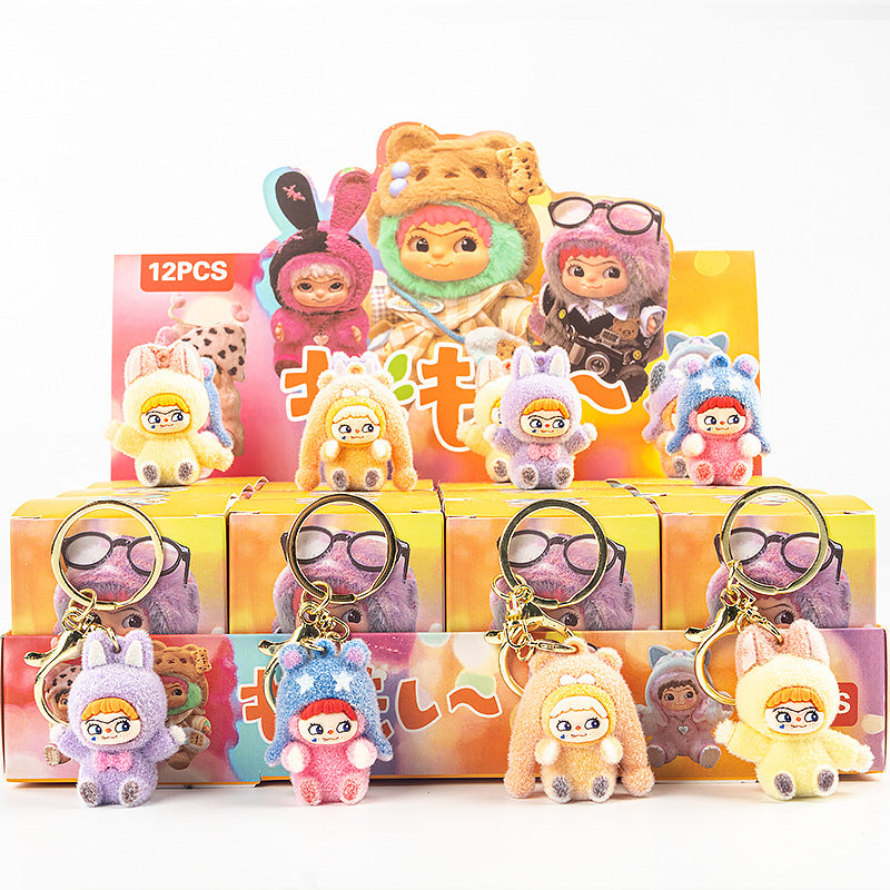 Flocked Halloween Labubu Trendy Toy Doll Children's Toy Bubble Mart Figurine Blind Bag Blind Box
