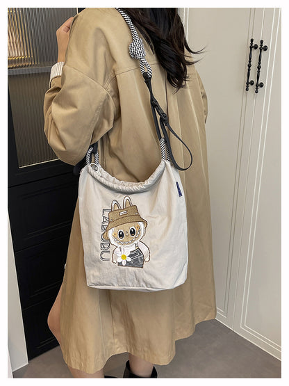 Premium Embroidered Nylon Square Bag Shopping Bag Simple Fashion Trendy Rabbu Commuter Versatile Canvas Bag Handbag
