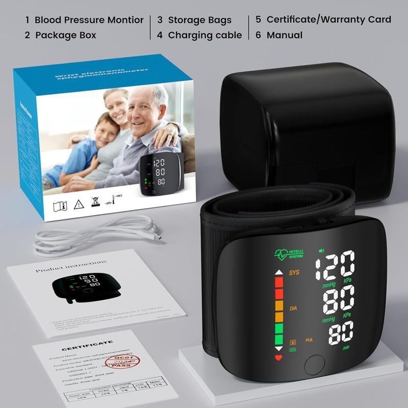 Wrist Blood Pressure Monitor, Rechargeable Monitors for Home Use with Digital Large Display, Voice Broadcast, Blood Pressure Machine, Carrying Case
